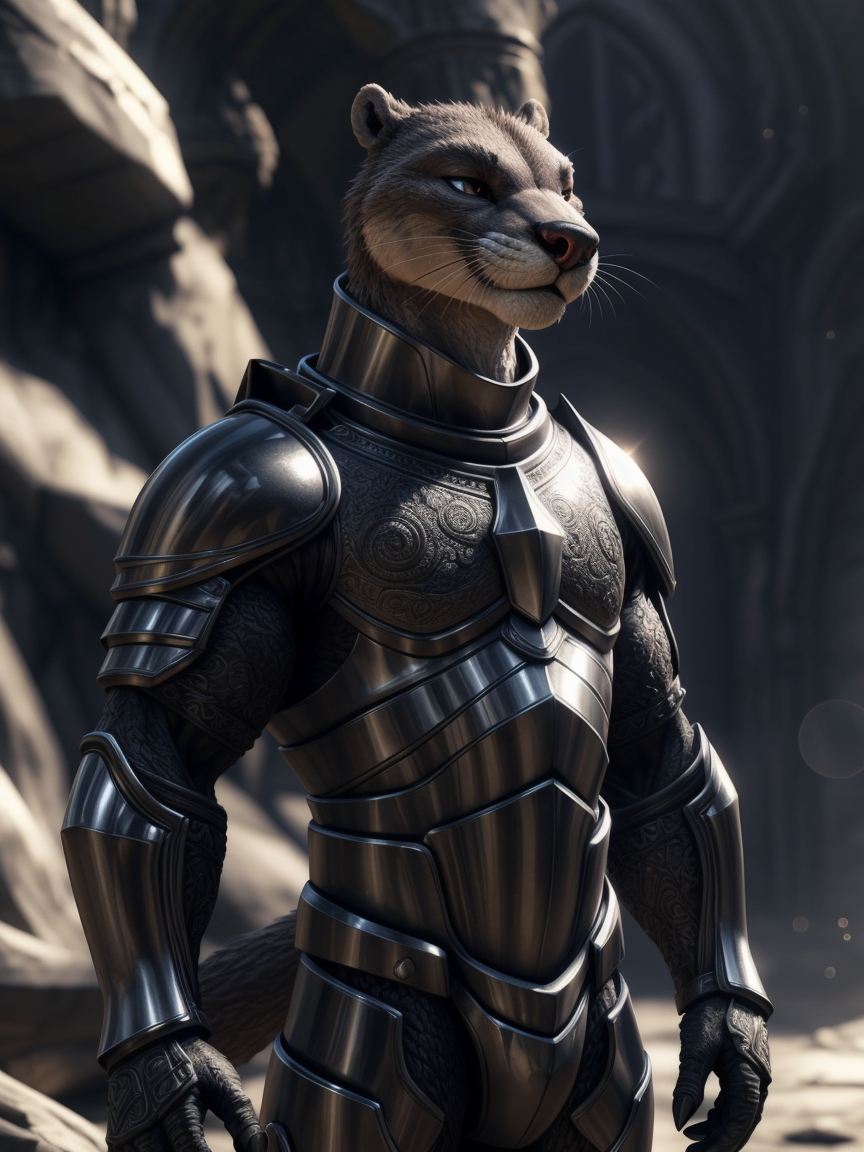 20775-2178689518-A master of 3d color modeling,furry,otter,male,full body,Muscle,Thin,Knight Armor,Delicate face,Delicate eyes, extremely detaile.png